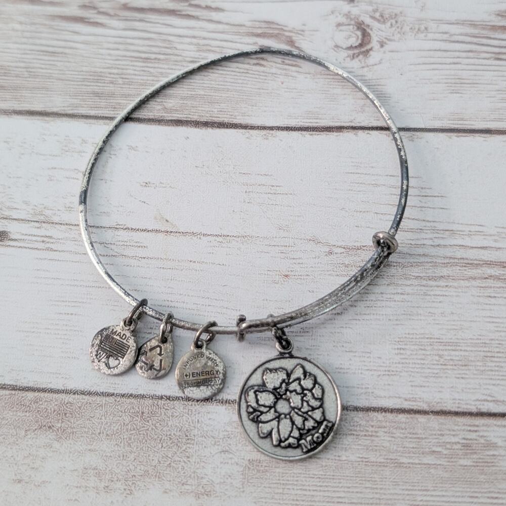 Alex & Ani Silver Tone Bracelet - Flower Charm - Tarnished